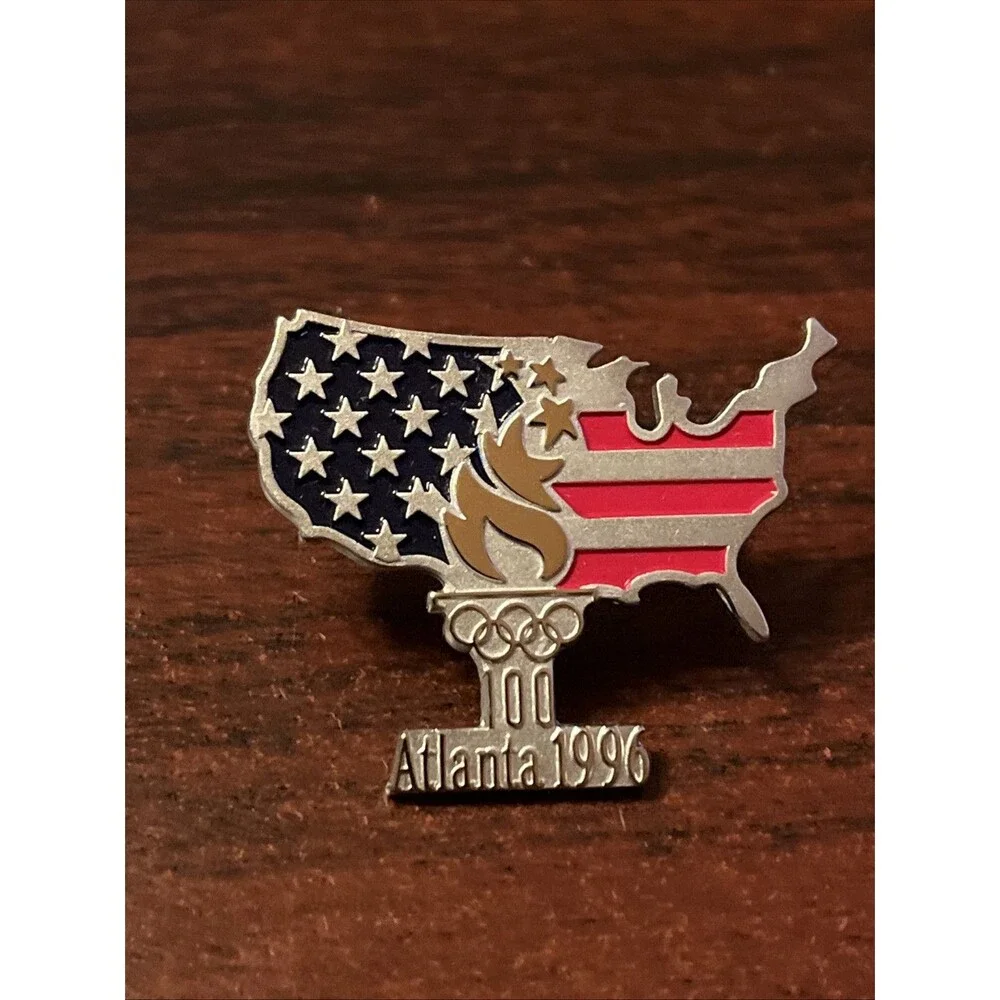 1996 Atlanta Olympics Balfour Sterling‎ Silver USA Outline Lapel Hat Pin